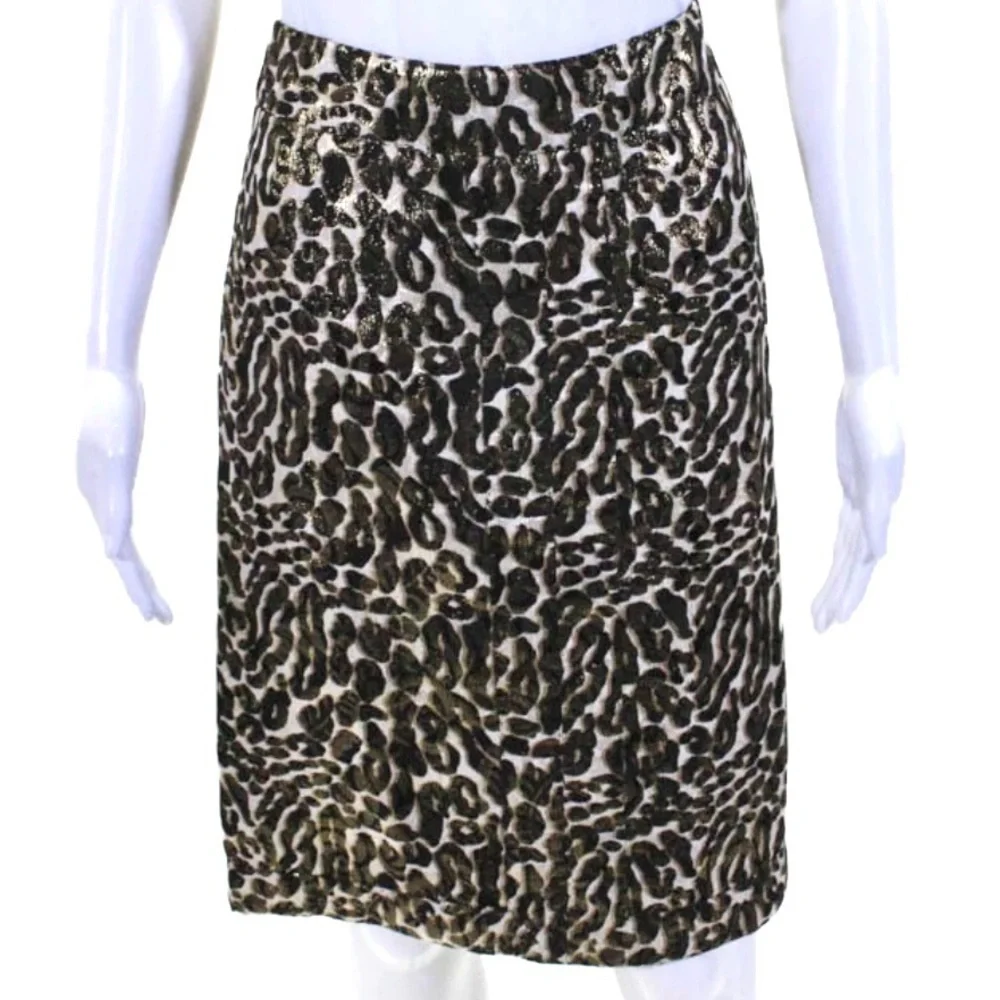 Tory Burch Silk Leopard Print Metallic Pencil Skirt Size 6